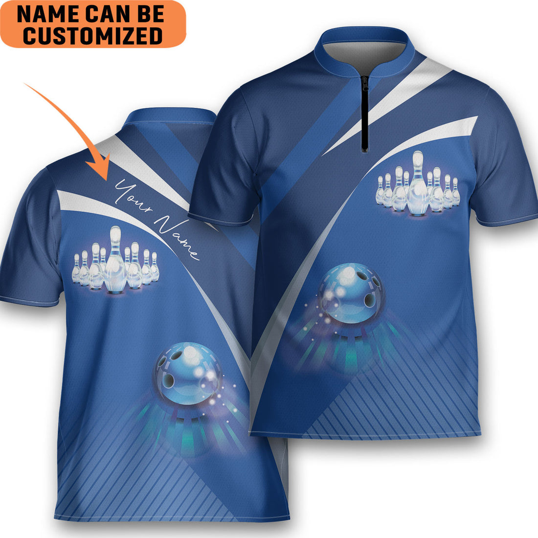 Custom Personalized You Throwing Bowling Blue Ball Bowling Jersey Zipper Shirt Custom Name