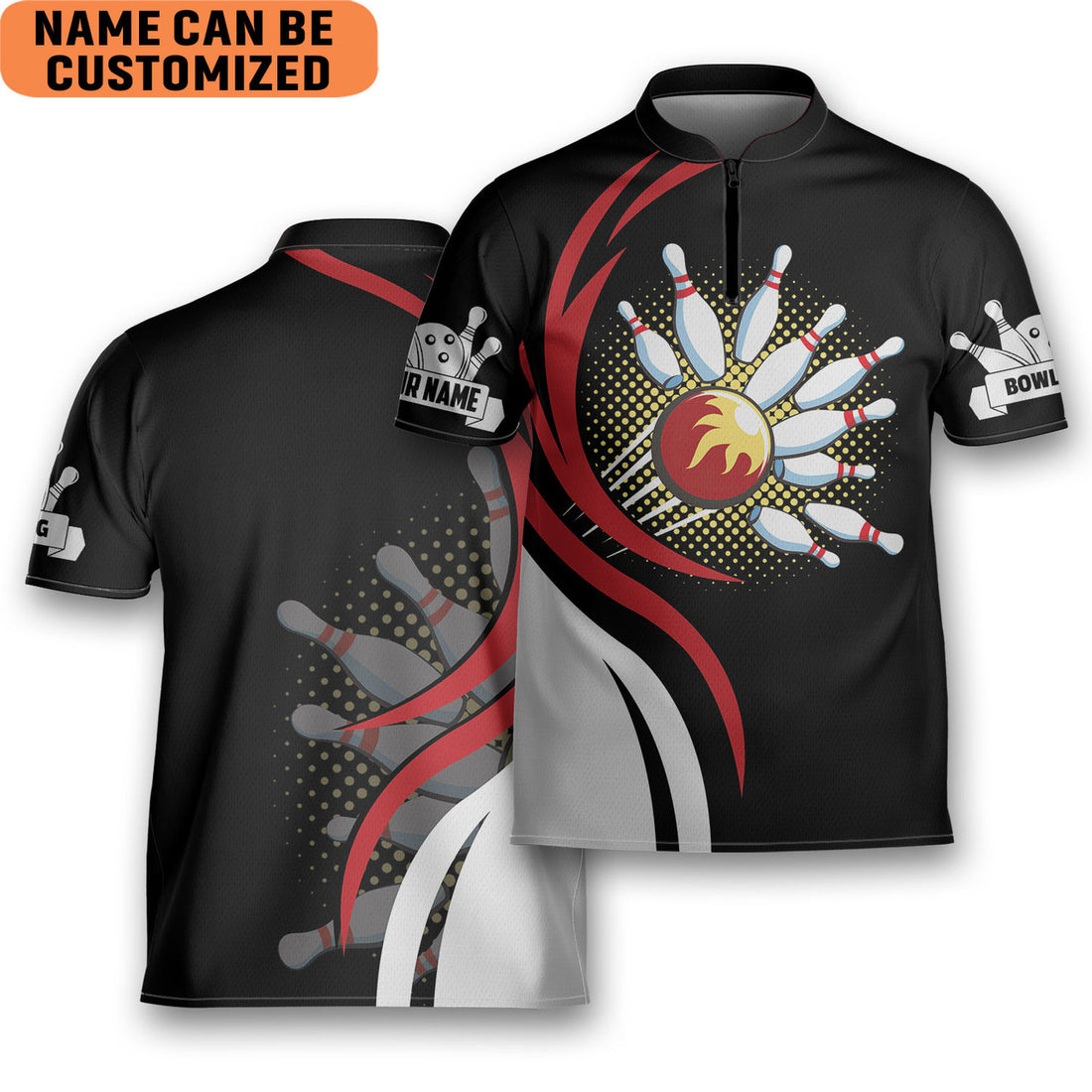 Custom Personalized 3D Bowling Fire For Bowling Team Player Uniform Bowling Jersey Zipper