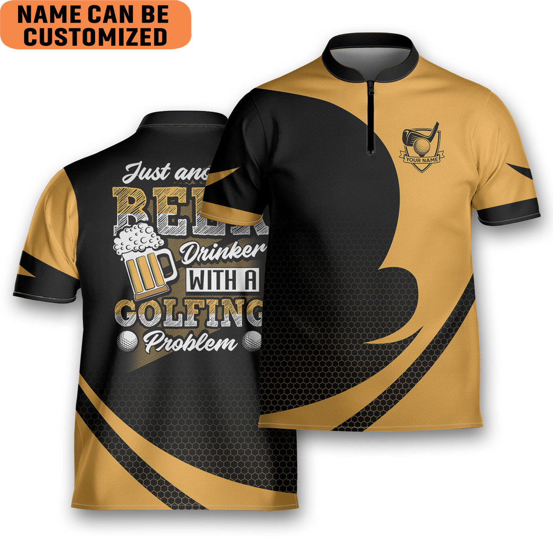 Custom Name Golf Beer Drinker With Golfing Problem Golfing Mandarin Zipper Jersey