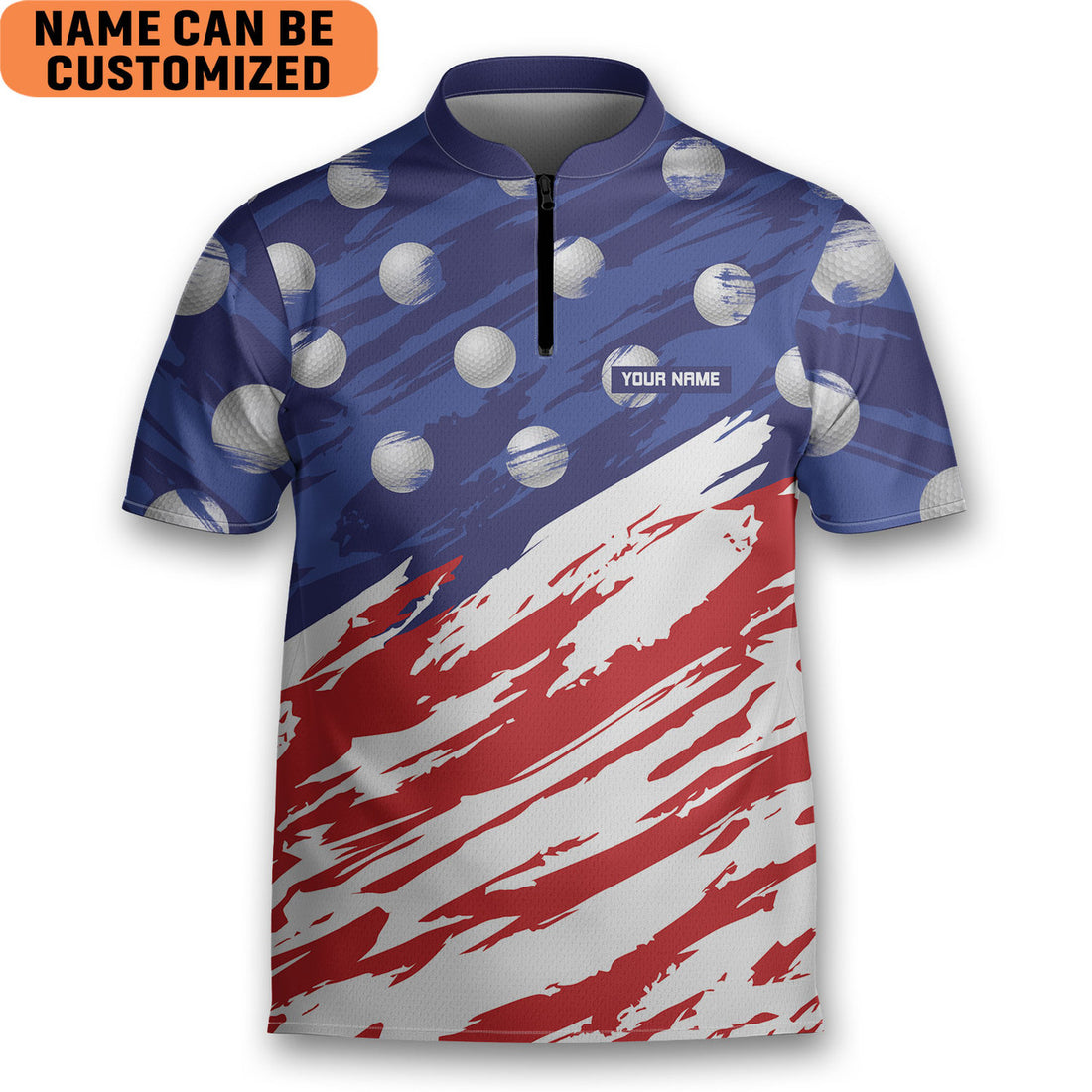 Custom Personalized Patriotic Golf American Flag Golf Golfing Mandarin Zipper Jersey