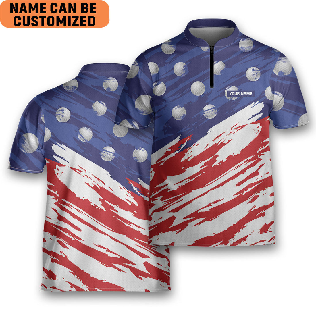 Custom Personalized Patriotic Golf American Flag Golf Golfing Mandarin Zipper Jersey