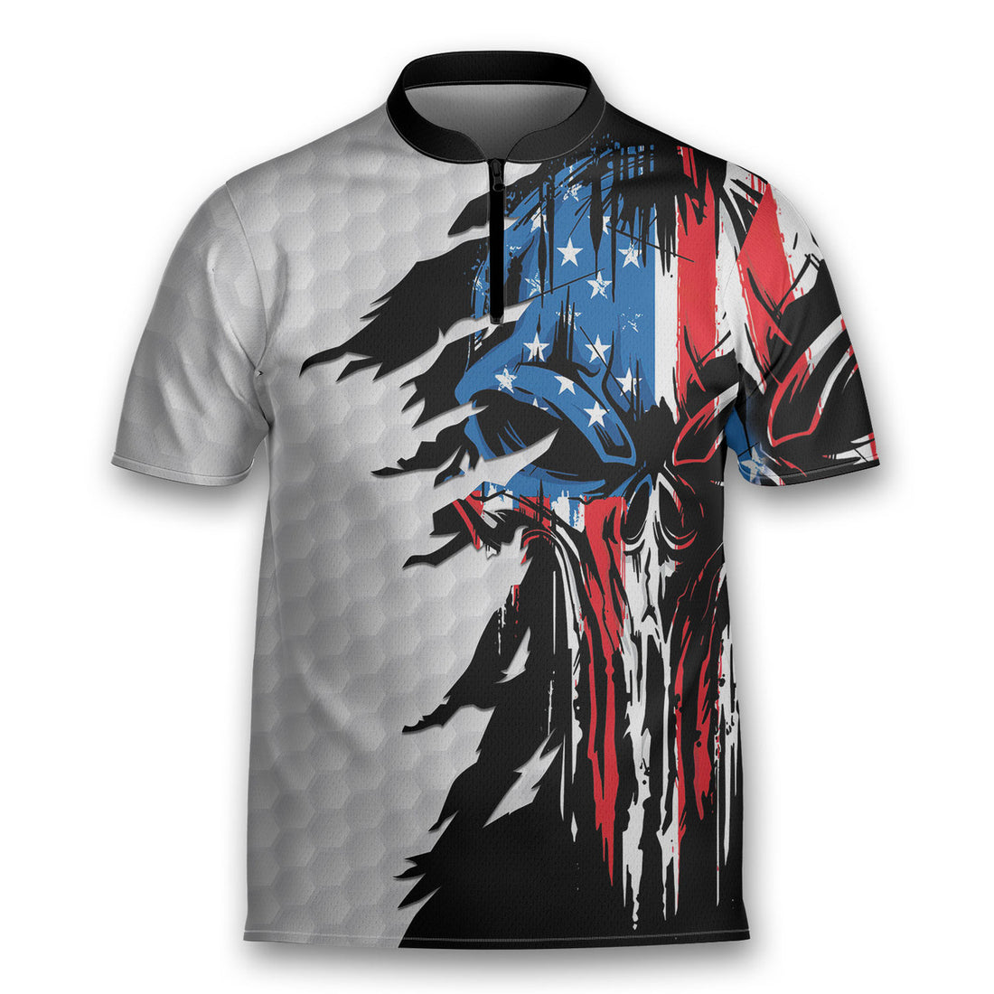 Flag Skull American Ripped Golf Golfing Mandarin Zipper Jersey 3D