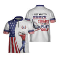 USA Flag Cigars And Golf Style Custom Name Golfing Mandarin Zipper Jersey 3D Polo