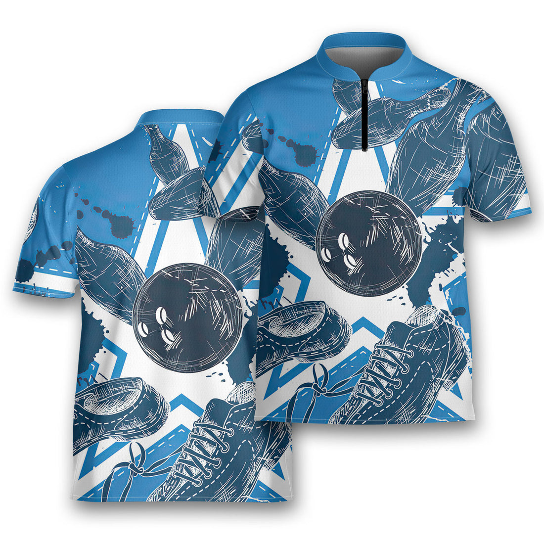 Bowling Blue Art Star Game Team Bowling Jersey Zipper Shirt Custom Name