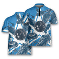 Bowling Blue Art Star Game Team Bowling Jersey Zipper Shirt Custom Name