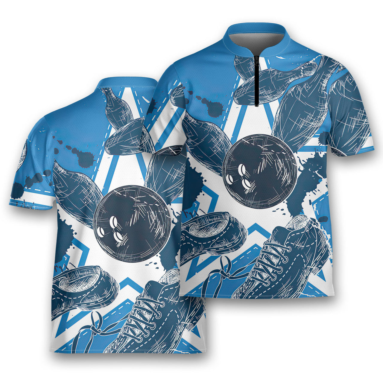 Bowling Blue Art Star Game Team Bowling Jersey Zipper Shirt Custom Name