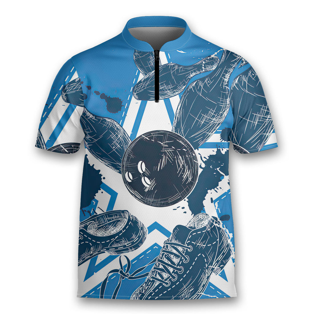 Bowling Blue Art Star Game Team Bowling Jersey Zipper Shirt Custom Name