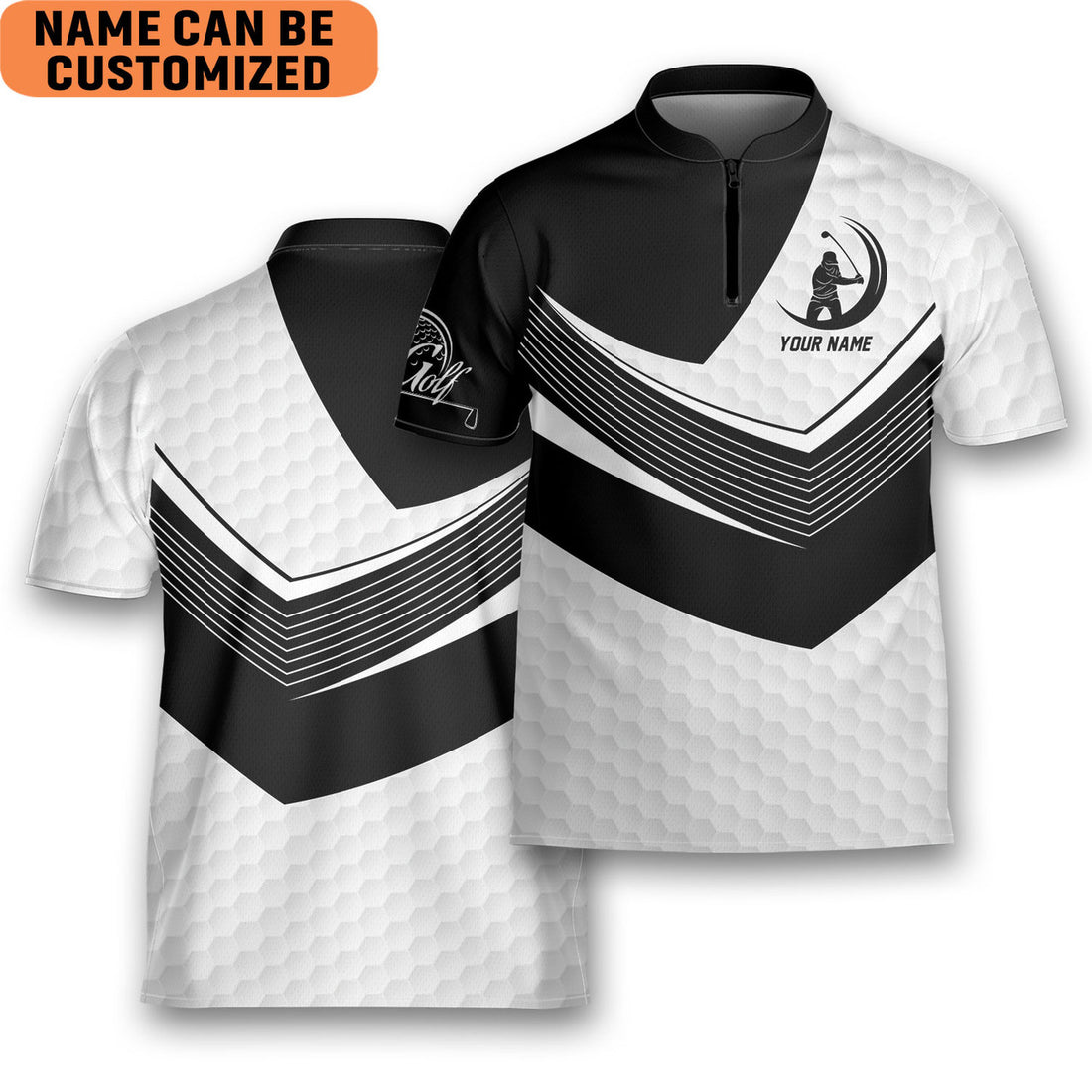 Custom Personalized Love Golf Black/White Golfing Mandarin Zipper Jersey
