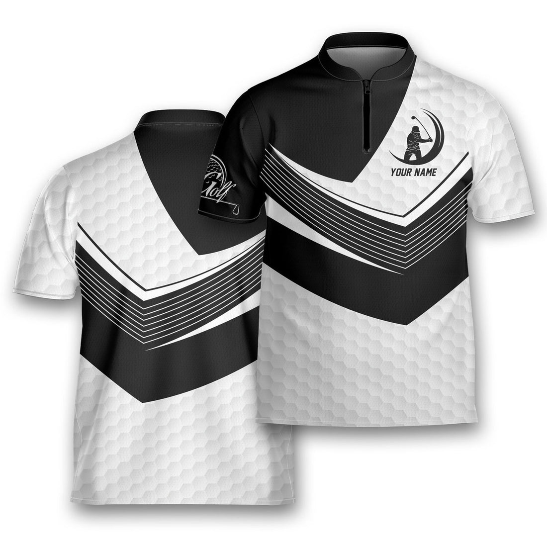 Custom Personalized Love Golf Black/White Golfing Mandarin Zipper Jersey