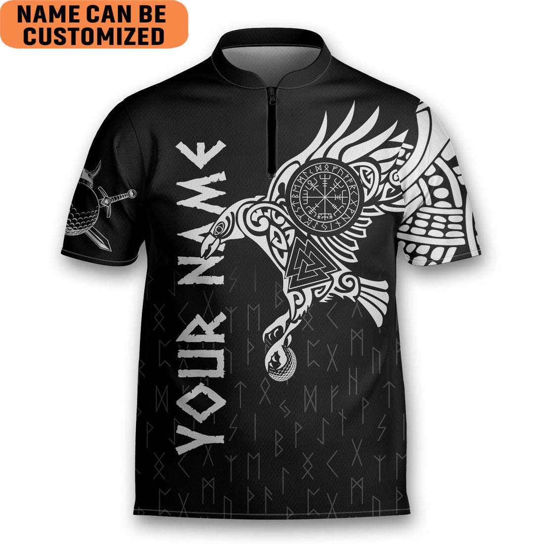 Custom Name Raven Viking Tattoo Art Golf Golfer Golfing Mandarin Zipper Jersey