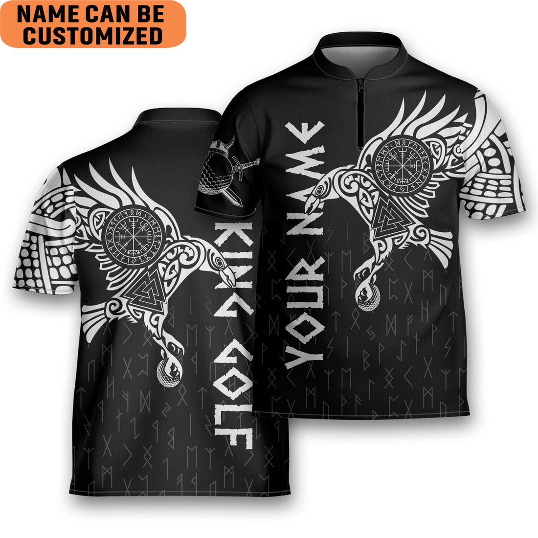 Custom Name Raven Viking Tattoo Art Golf Golfer Golfing Mandarin Zipper Jersey