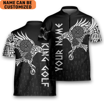 Custom Name Raven Viking Tattoo Art Golf Golfer Golfing Mandarin Zipper Jersey