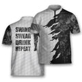 Golf Swing Swear Drink Repeat Men’s Military Camo Golfing Mandarin Zipper Jersey