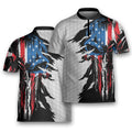 Flag Skull American Ripped Golf Golfing Mandarin Zipper Jersey