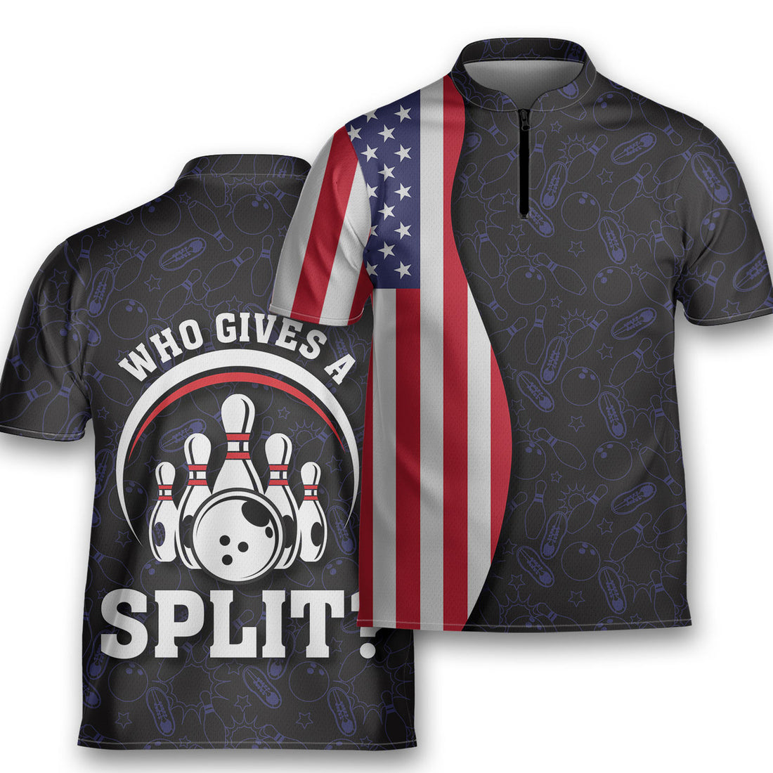 US Flag Who Give A Split Bowler Bowling Jersey Zipper Shirt