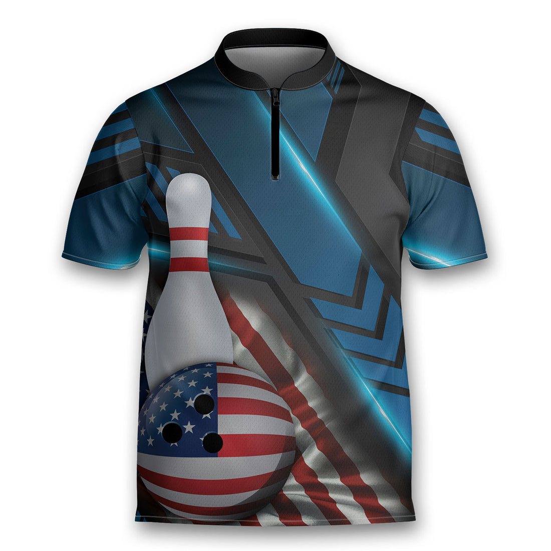 Flag US Sash Collar Team Bowling Jersey Zipper Shirt