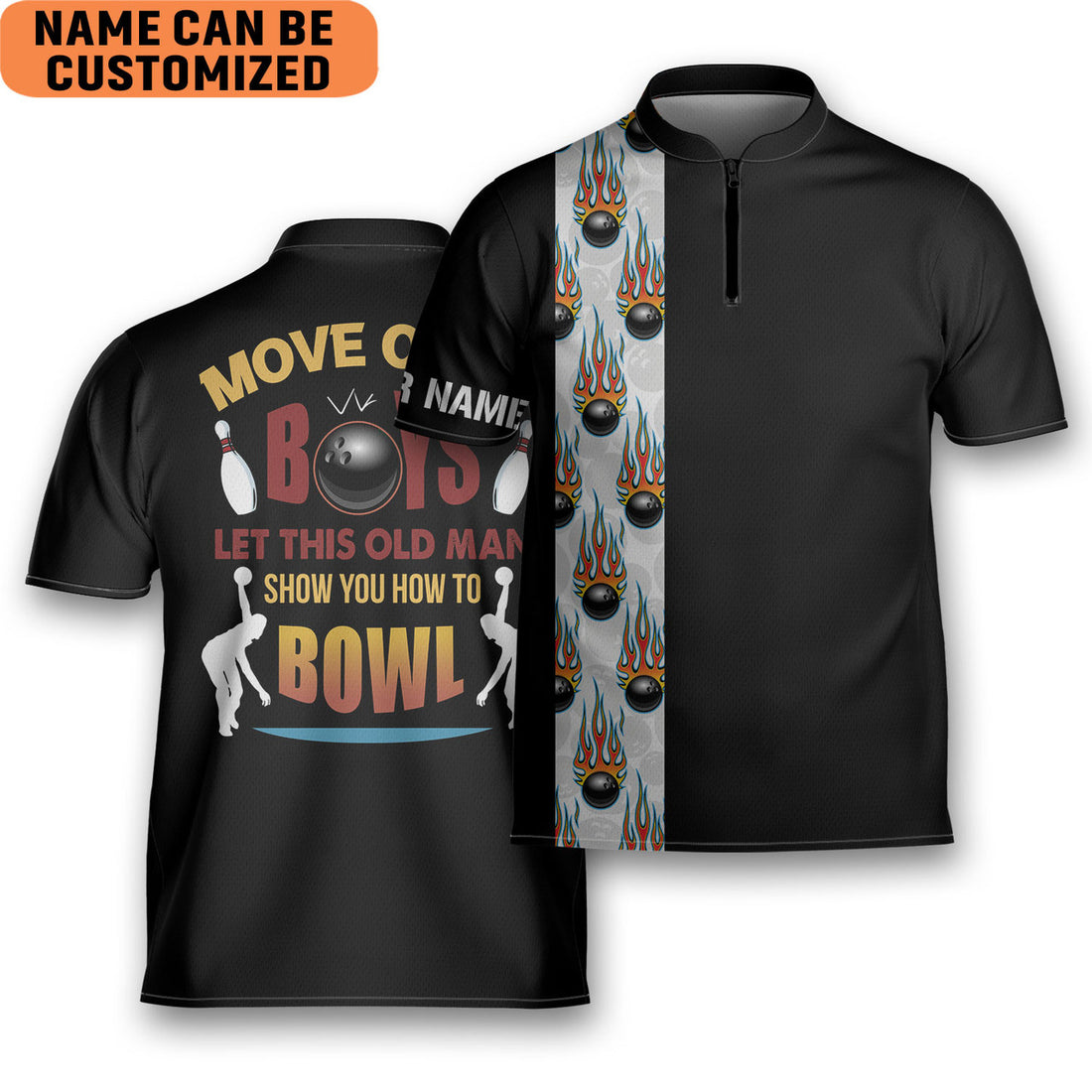 Custom Bowling Move Over Boys Bowling Jersey Zipper Shirt Custom Name