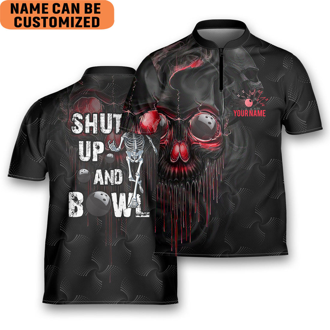 Custom Shut Up An Bowling Dark Shull Game Team Bowling Jersey Zipper Shirt Custom Name