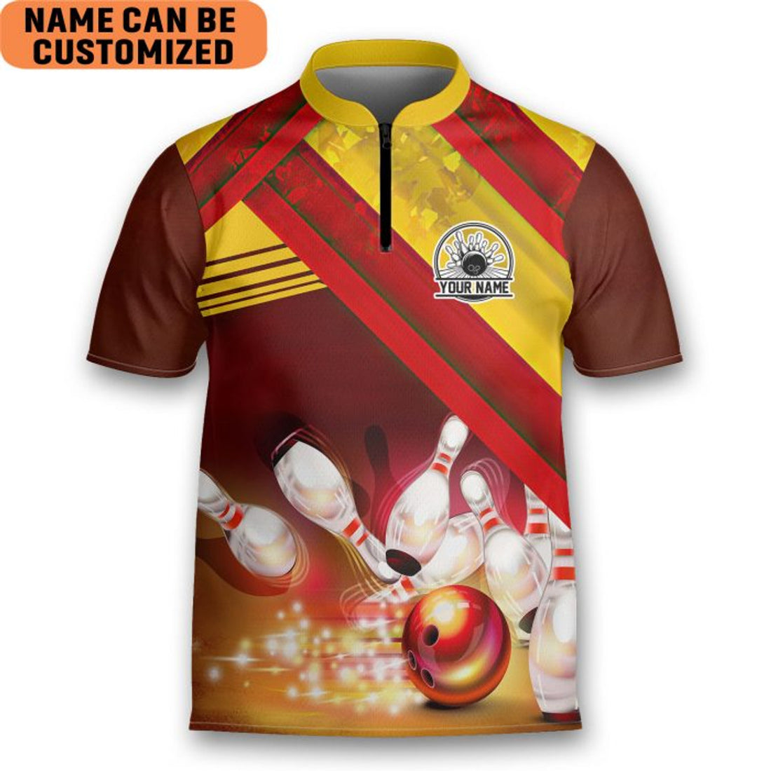 Custom Personalized Name Red Bowling Game Team Bowling Jersey Zipper Shirt