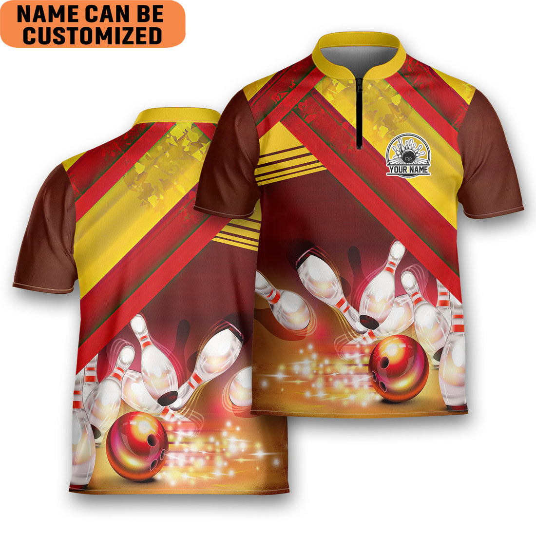 Custom Personalized Name Red Bowling Game Team Bowling Jersey Zipper Shirt