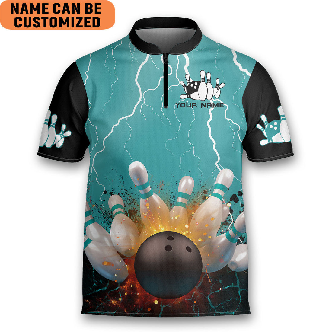 Custom Bowling Fire Lighting Blue Personalized Game Team Bowling Jersey Zipper