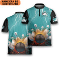 Custom Bowling Fire Lighting Blue Personalized Game Team Bowling Jersey Zipper