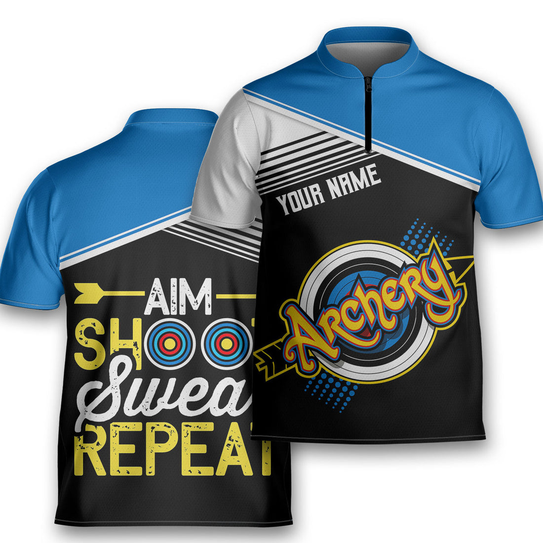 Custom Personalized Shoot Sweat Repeat Shooter Archery Jersey Zipper Shirt