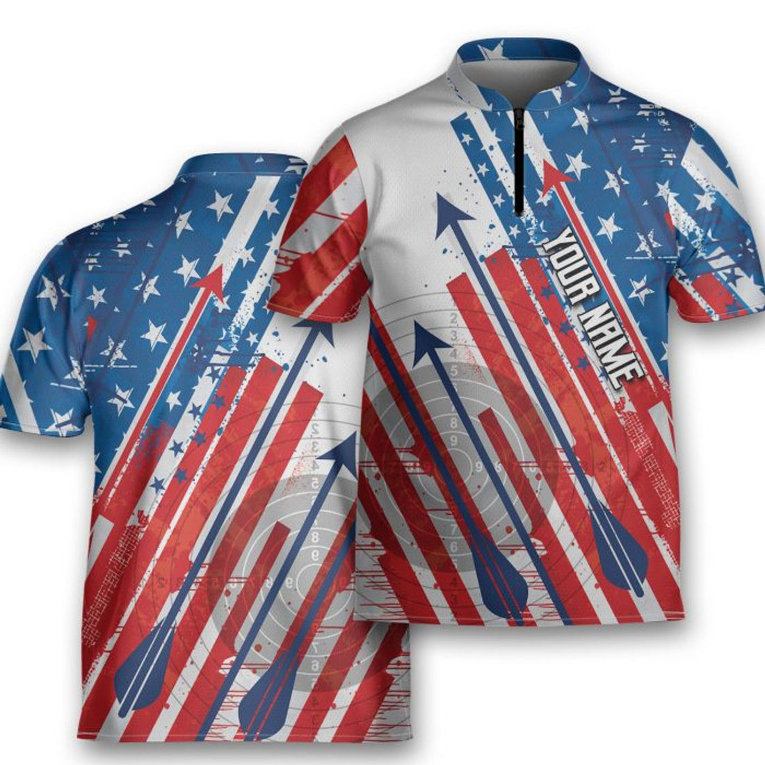 Custom Personalized Name Archery Bow Hunting American Flag Shooter Archery Jersey Zipper Shirt