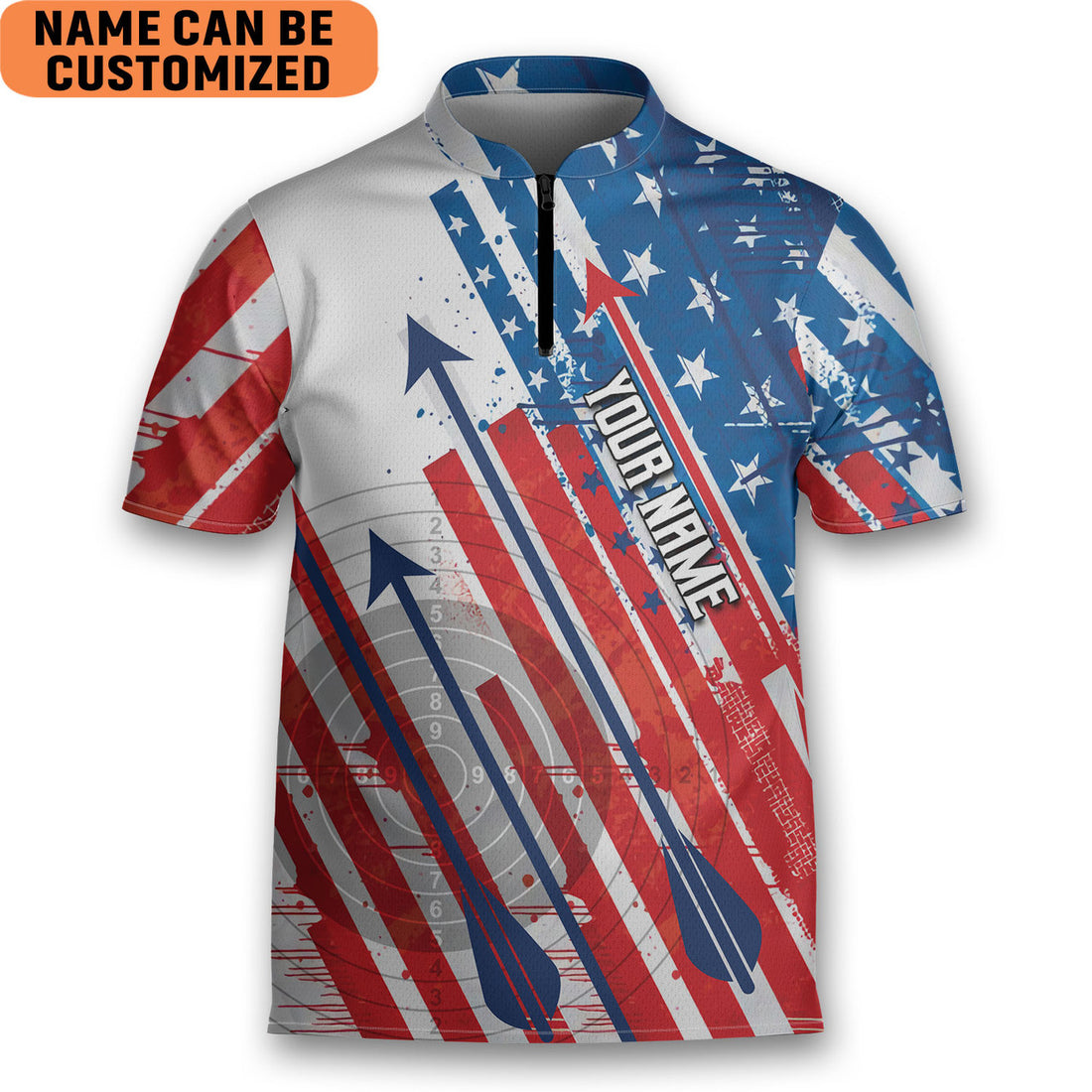 Custom Personalized Name Archery Bow Hunting American Flag Shooter Archery Jersey Zipper Shirt