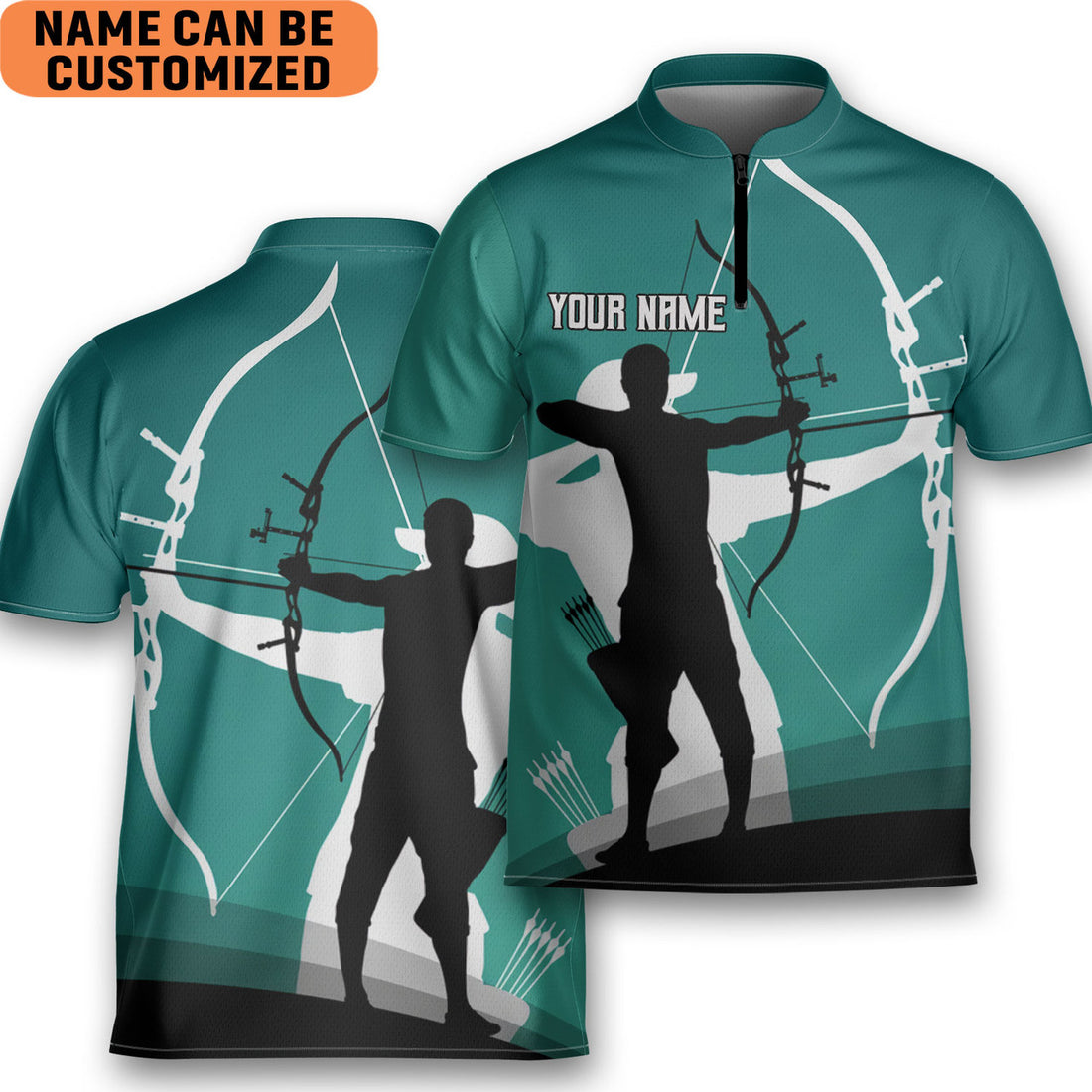Custom Personalized Name Green Archery Shooter Archery Jersey Zipper Shirt