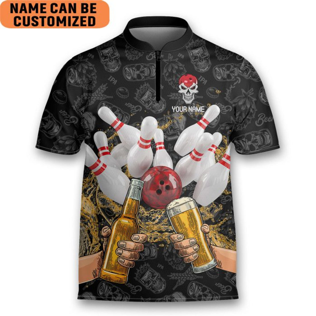 Custom Bowling Beer Therefore I’m Here Bowling Jersey Zipper Shirt Custom Name