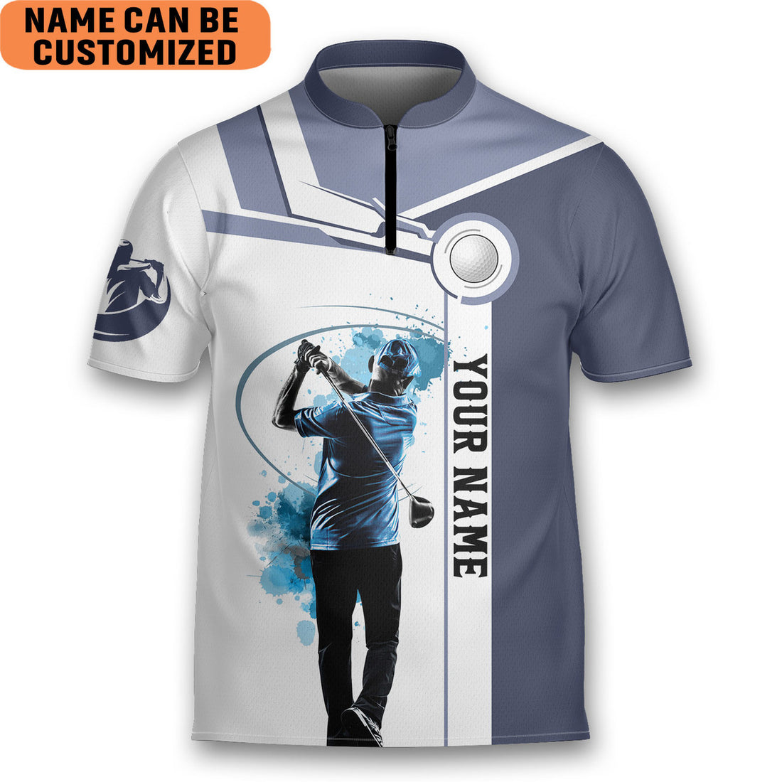Custom Blue Golf Lover White/Blue Golf Golfing Mandarin Zipper Jersey