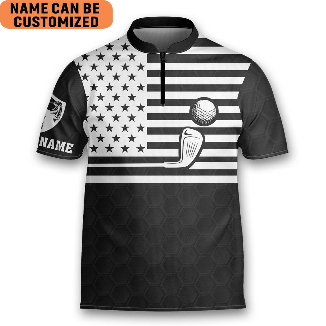 Custom Personalized Funny Golf, American Flag Golfer Golfing Mandarin Zipper Jersey