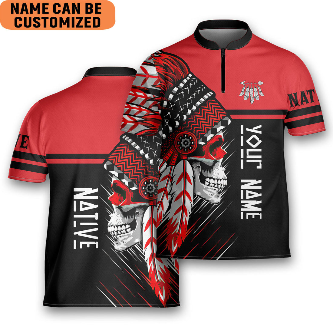 Custom Native Apache Cherokee Skull Dad Husband Golfing Mandarin Zipper Jersey