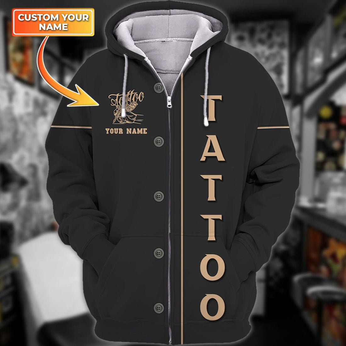 FUNSTUFFPRINT Tattoo Artist Personalized Classic Tattoo Uniform, Tattoo Studio 3D Hoodie and Zip Hoodie