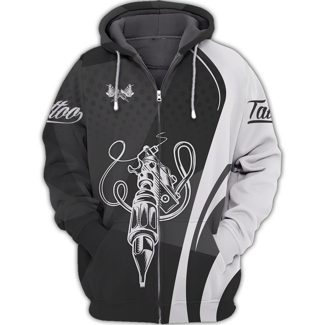 FUNSTUFFPRINT Black & White Tattoo Artist Shop Personalized Name 3D Hoodie and Zip Hoodie