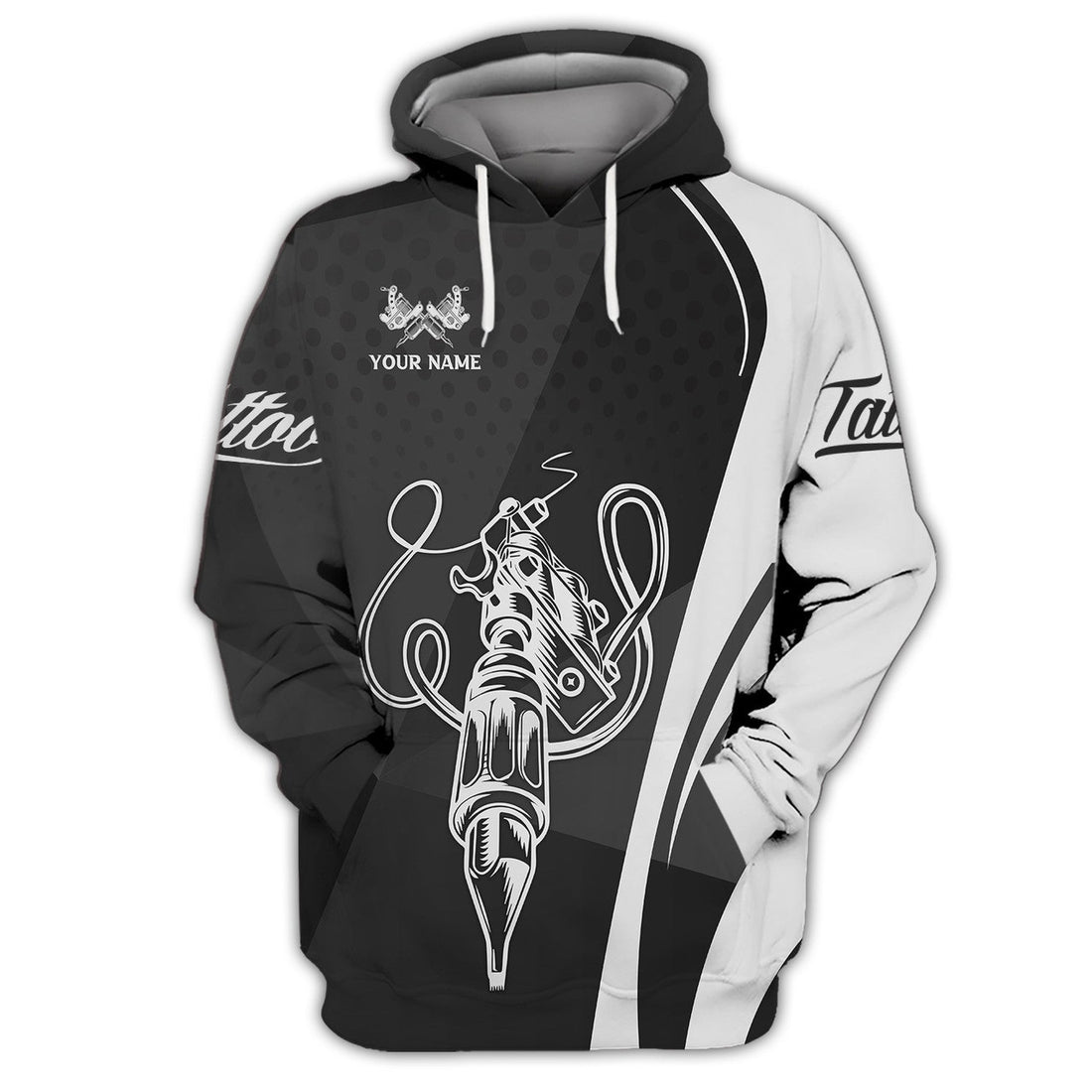 FUNSTUFFPRINT Black & White Tattoo Artist Shop Personalized Name 3D Hoodie and Zip Hoodie
