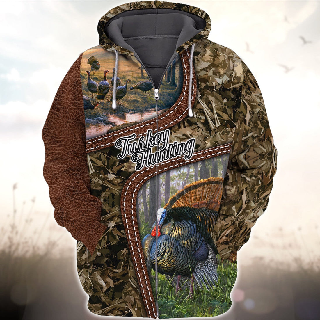 FUNSTUFFPRINT Turkey Bird Hunting Animal Hunter Camo Tattoo 3D Hoodie and Zip Hoodie