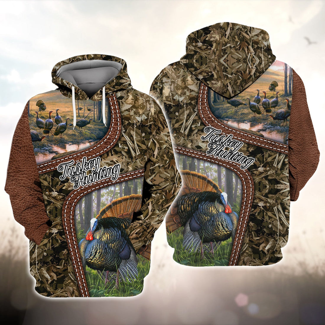 FUNSTUFFPRINT Turkey Bird Hunting Animal Hunter Camo Tattoo 3D Hoodie and Zip Hoodie