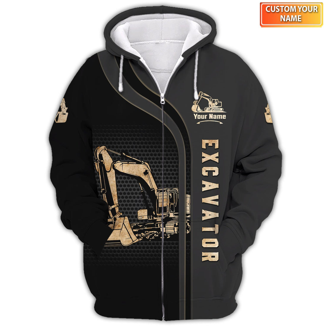 FUNSTUFFPRINT Excavator - Personalized Name 3D Hoodie and Zip Hoodie