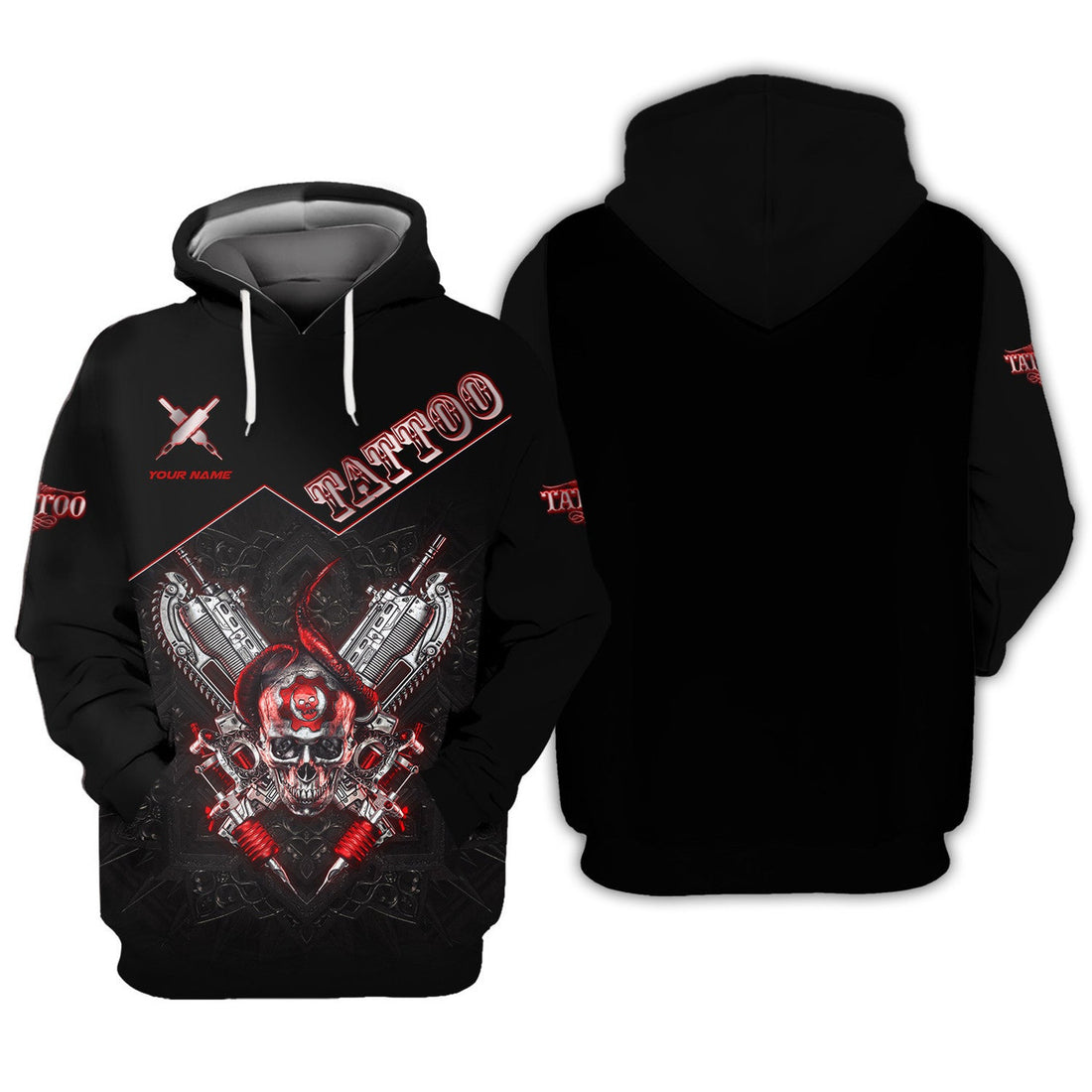 FUNSTUFFPRINT Custom Tattoo Skull Tattoo Lover 3D Hoodie and Zip Hoodie