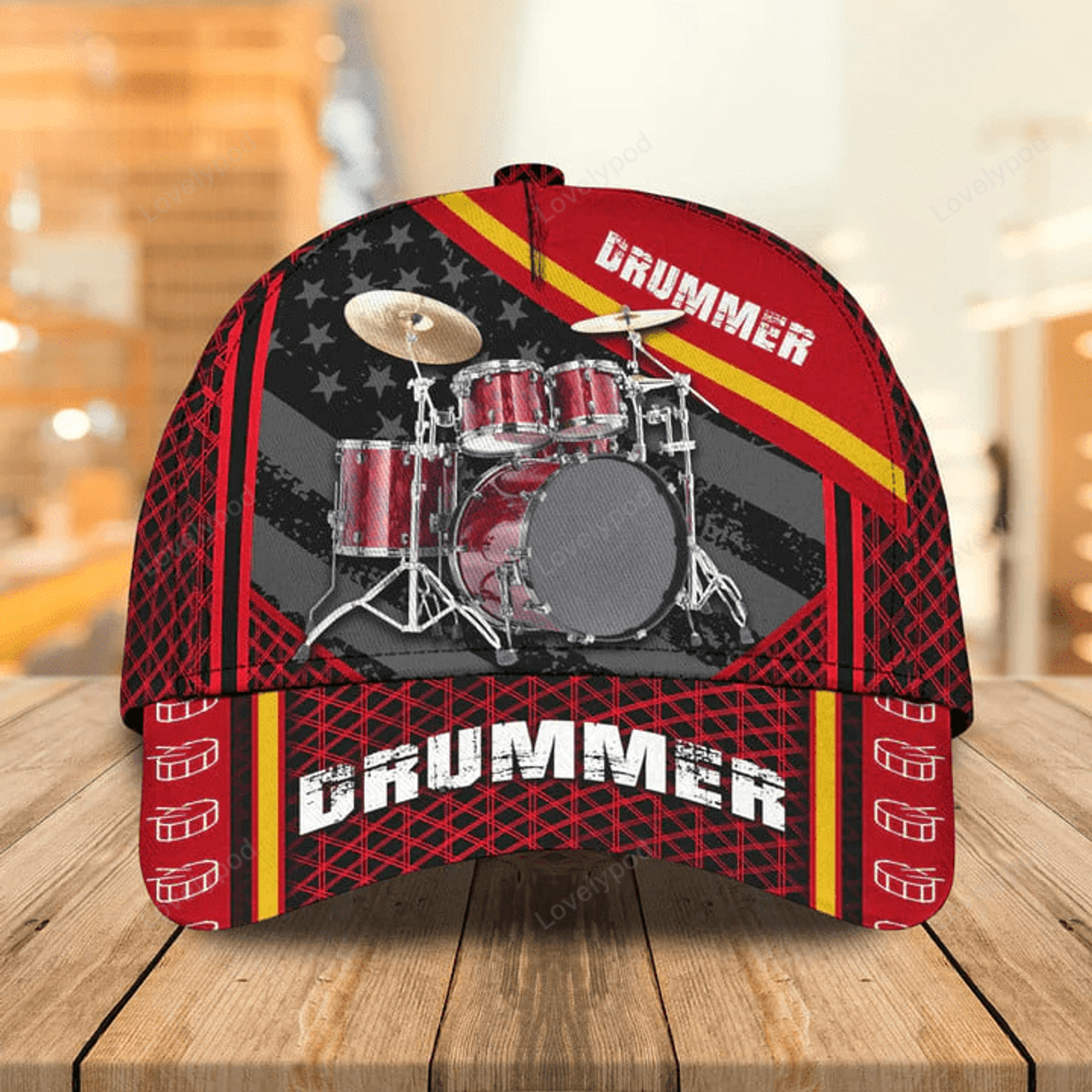 FUNSTUFFPRINT Personalized Name Drum Red Classic Cap, Drum hat for men and women