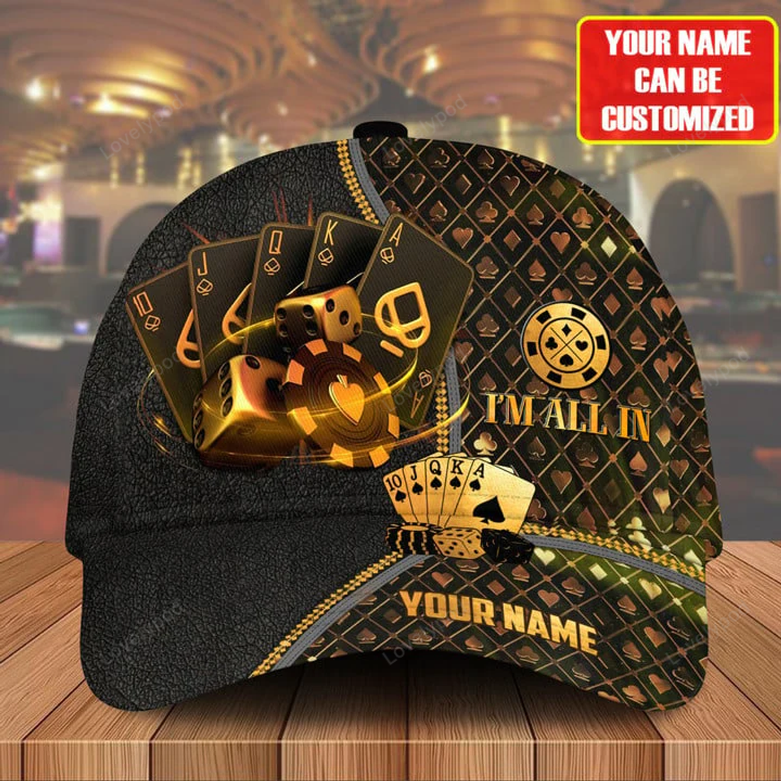 FUNSTUFFPRINT Personalized Name Poker Classic Cap, Poker hat, Gift for Poker player