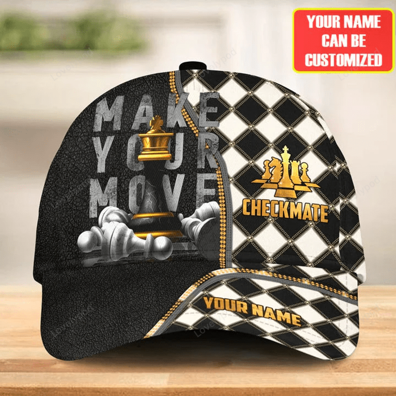 FUNSTUFFPRINT Personalized Name Chess Classic Cap for Men, Chess cap hat, Gift for Chess player