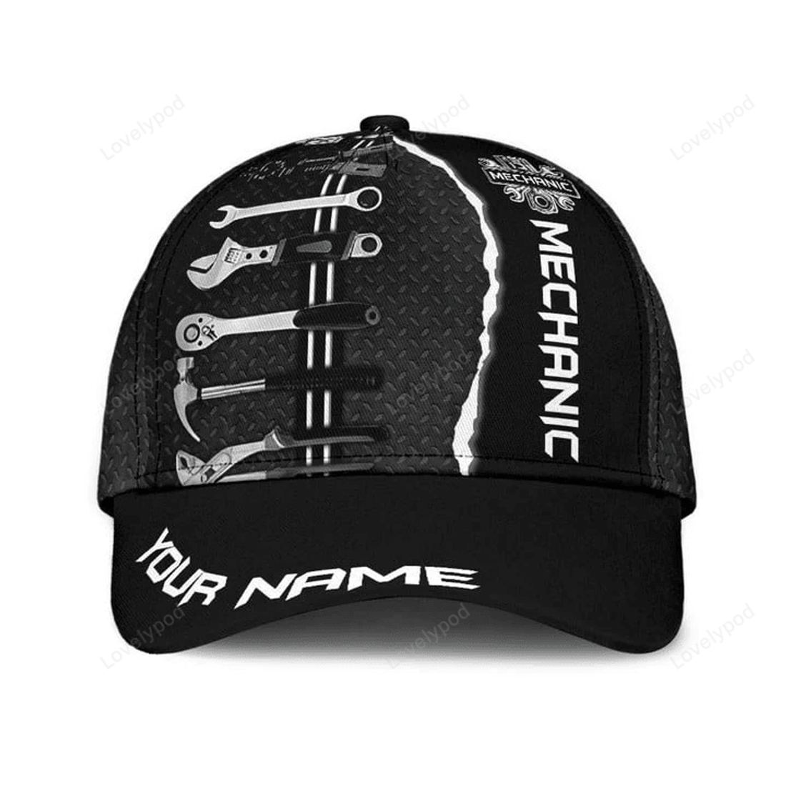 FUNSTUFFPRINT Personalized Name Mechanic 3D Classic Cap for Men, Gift for Mechanic