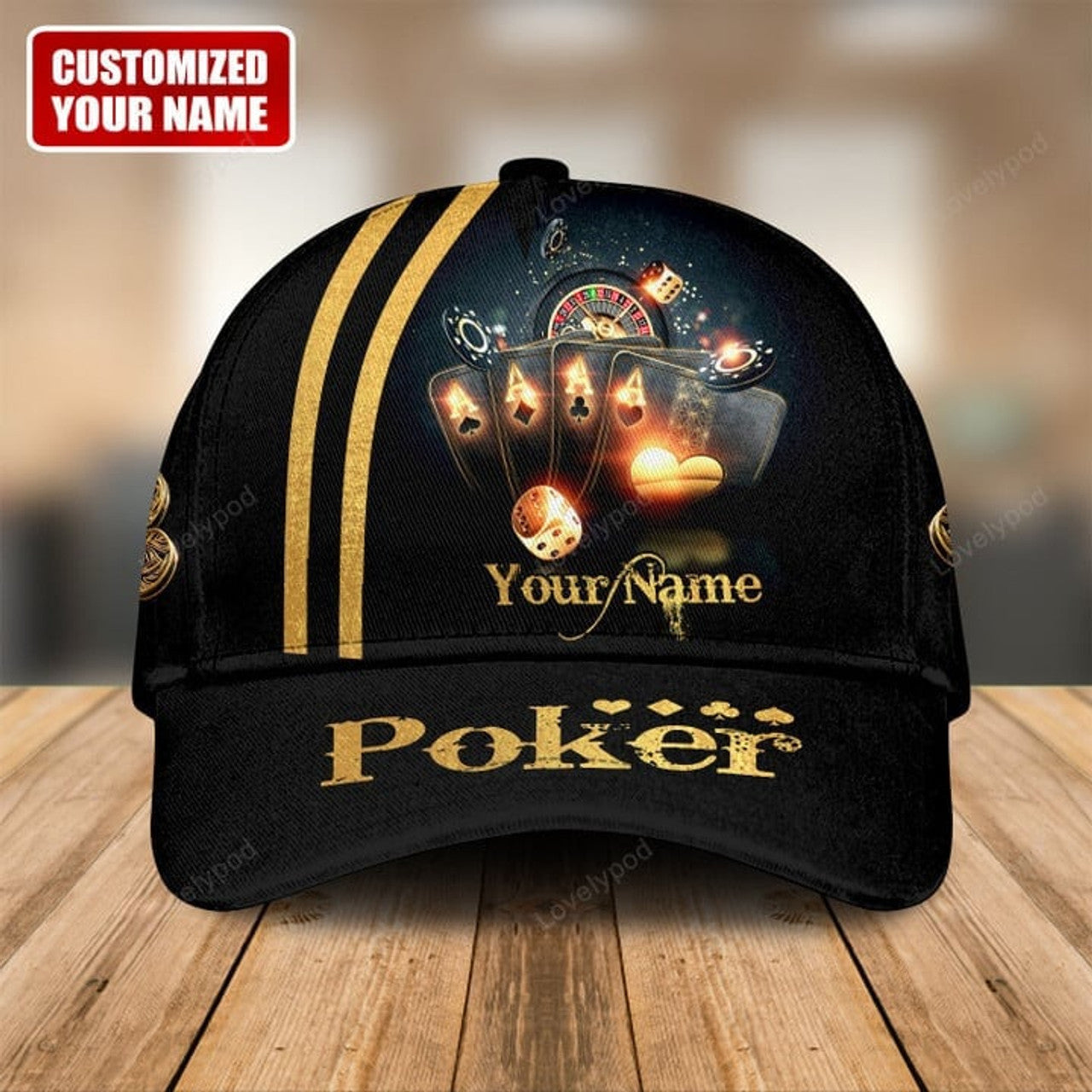 FUNSTUFFPRINT Personalized name Poker Classic Cap for men and women, Poker hat, Gift for Poker