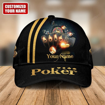 FUNSTUFFPRINT Personalized name Poker Classic Cap for men and women, Poker hat, Gift for Poker