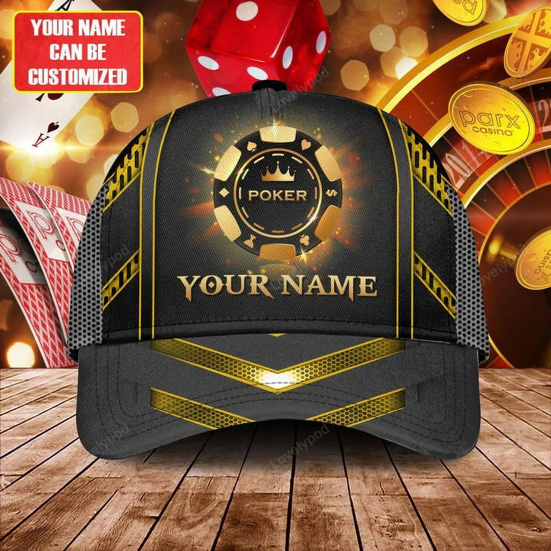 FUNSTUFFPRINT Personalized Name Poker Gold Classic Cap, Poker hat for men and women
