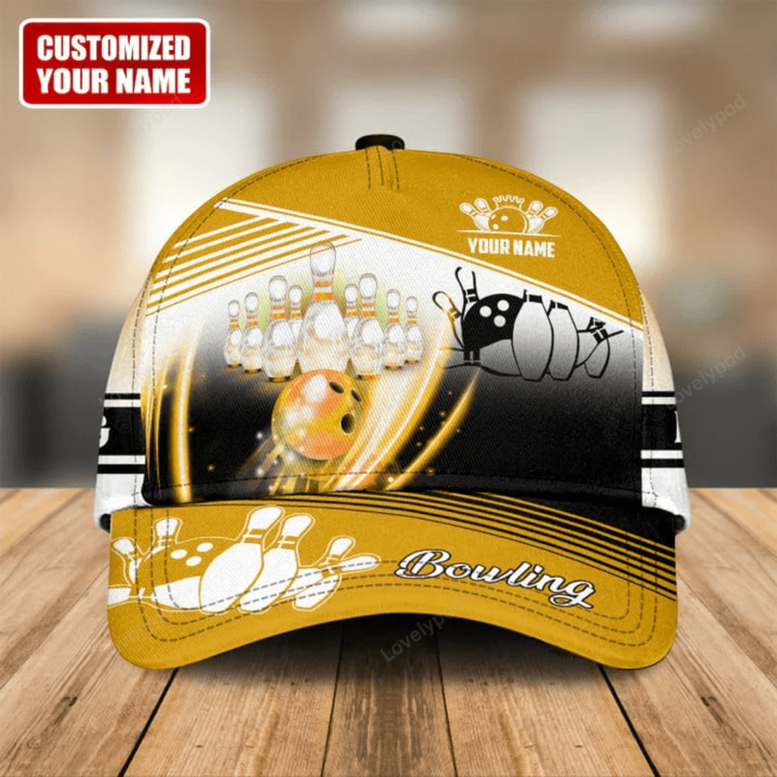 FUNSTUFFPRINT Personalized Name Bowling Full color Classic Cap, Bowling hat for men, Gift for Bowling player