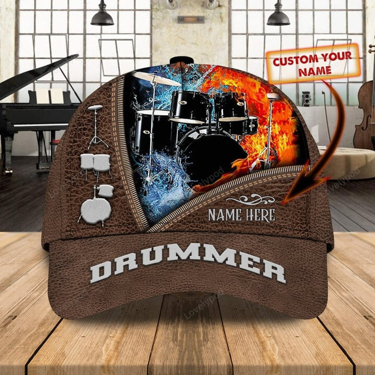FUNSTUFFPRINT Personalized Name Drum 10 Classic Cap, Drum hat for men and women